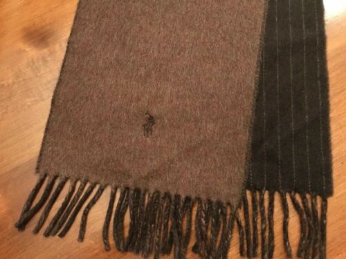NWT Men's Polo Ralph Lauren Scarf, Brown Red Stripe Wool Blend Made In Italy