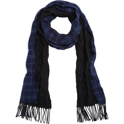 John Varvatos Mens Blue Window Pane Colorblock Fringe Scarf O/S BHFO 7889