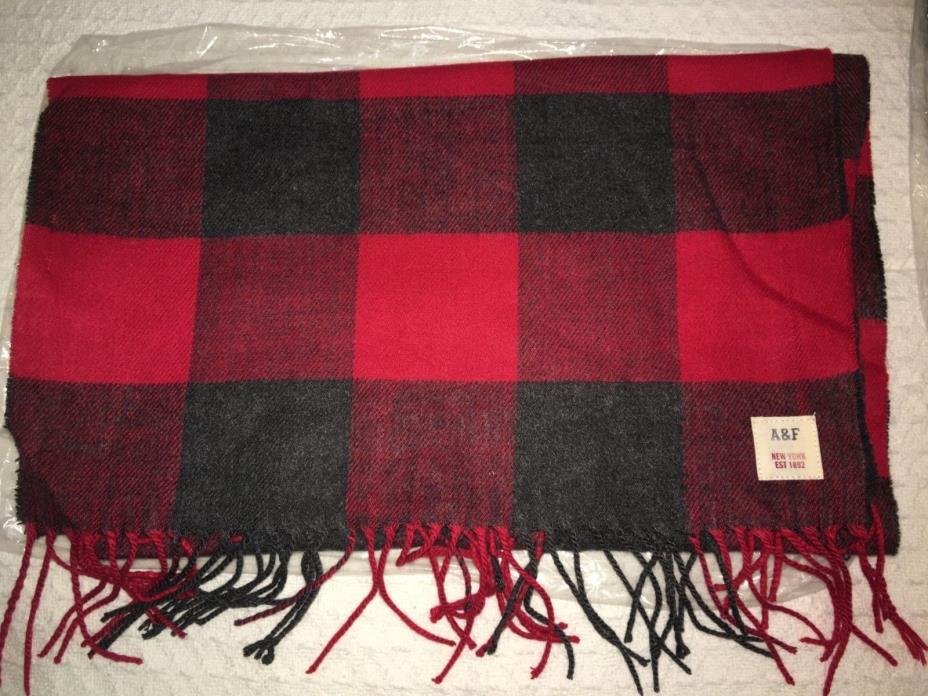 Men's NWT Abercrombie & Fitch Scarf, Red and Gray buffalo check, One Size