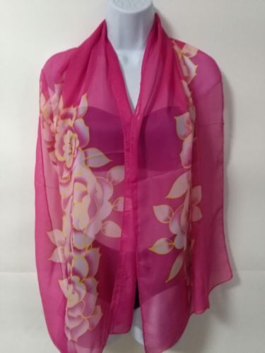 Kafeiya Beautiful Pink Scarf With Beautiful Rose Design 100% Polyester