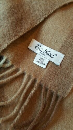 Brian Weisz London Camel Tan Stripe 100% Cashmere Scarf Wrap Shawl England NOWT