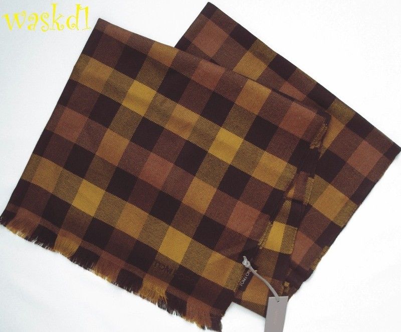 TOM FORD cashmere silk BROWN/YELLOW Signature CHECK 28x78