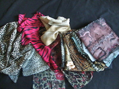 Lot of 19 VINTAGE Poly ALL ANIMAL PRINT AFRICAN Leopard Zebra SCARVES OBLONG SQ