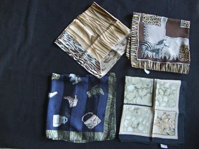 Lot of 4 VINTAGE SILK ALL ANIMAL PRINT AFRICAN Leopard Zebra SCARVES 20