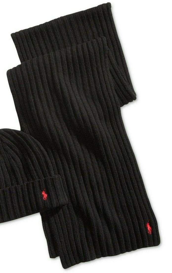 POLO RALPH LAUREN Men's Classic Scarf Black Red Pony One Size NEW $150