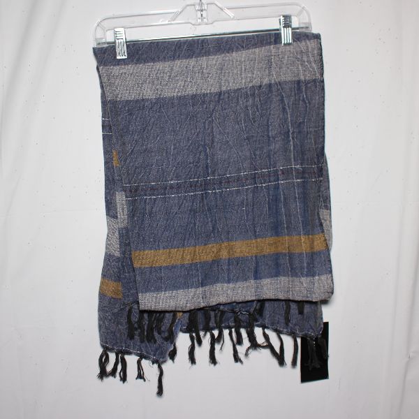 NWT Zara Man Oversized Cotton Blend Casual Scarf Fringe Tassels Navy Multicolor