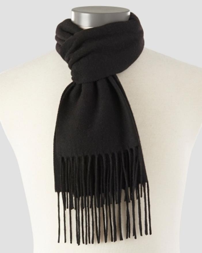 NWT  Alan Flusser  $95 Warm Two Ply Black Cashmere  Fringed Scarf 13