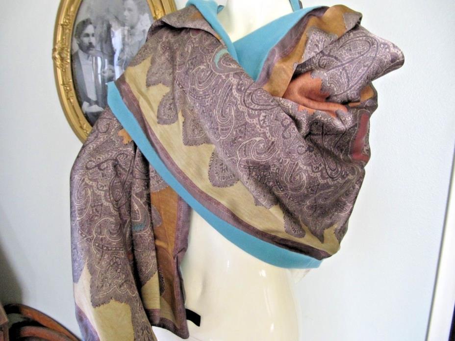 MINT CONDITION Nordstrom Paisley/Teal Wool & Silk Scarf Wrap Beautiful!