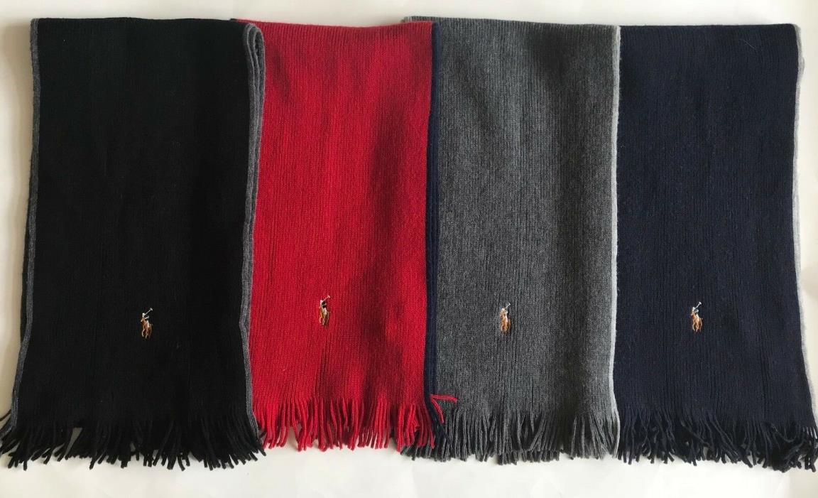 $65 NWT Mens Polo Ralph Lauren Tipped Trim Merino Wool Scarf Muffler 4 Color