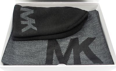 Michael Kors Men's Reversible Scarf and Hat Set, Black/Grey in Gift Box $90 NEW