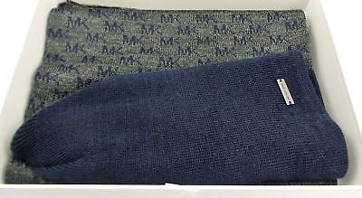 Michael Kors Men's Reversible Scarf and Hat Set, Navy/Grey in Gift Box $90 NEW