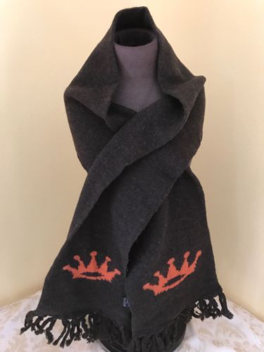 Brown And Moss Green with Orange Crown Tight Knit Lambswool and Nylon Scarf Wrap