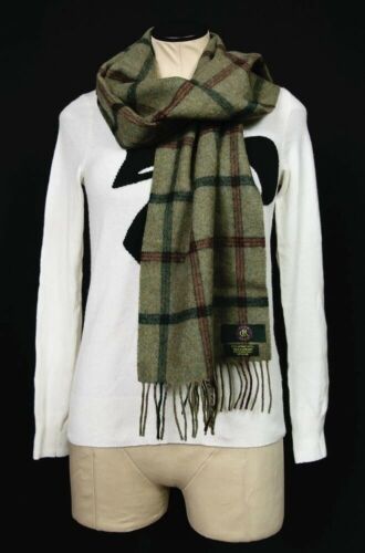 Club Room Green Plaid 100% Merino Wool Neck Wrap Winter Scarf