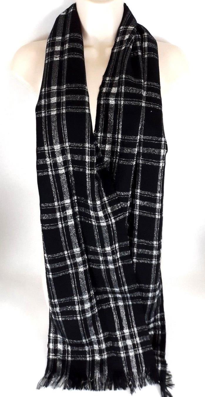 Authentic Ralph Lauren Men's Scarf Black Silver Plaid