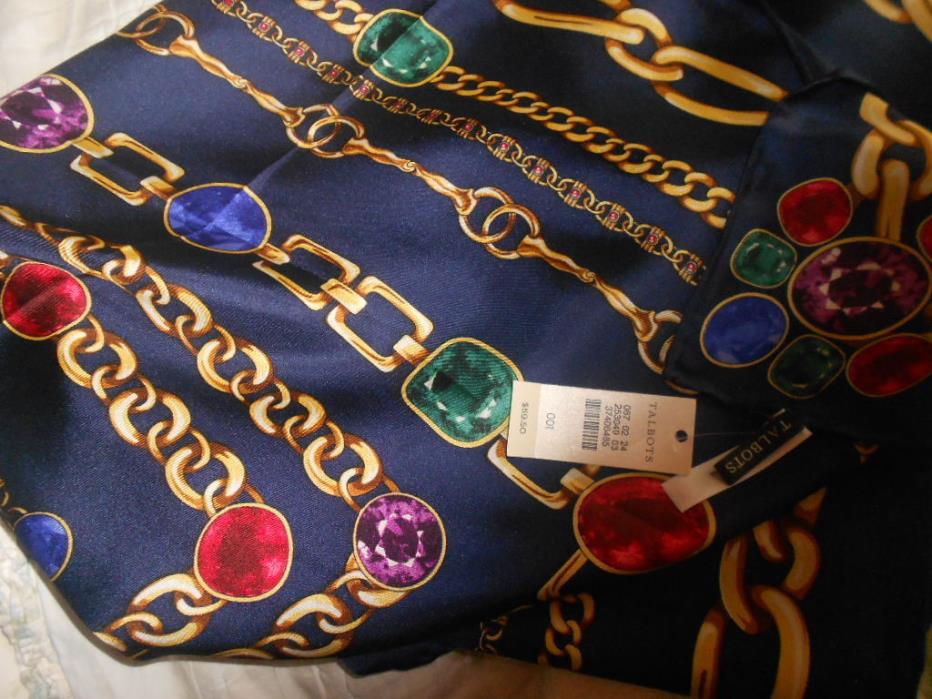 Vintage Talbots Navy Jewel Print Silk Scarf with Tag still attached