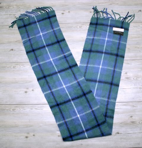 JAMES PRINGLE acrylic scarf long plaid blue green check soft weavers scotland