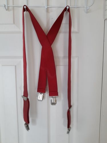 Gentlemens Mens Bright Red Plain Suspenders Elastic 1.5