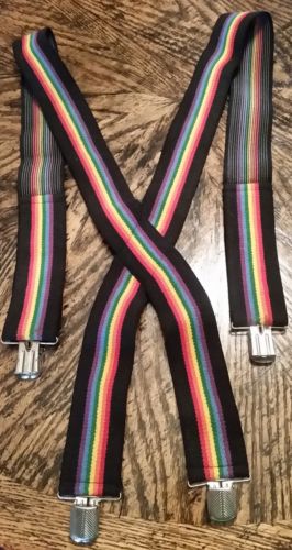 Striped Rainbow Suspenders Vintage Retro Boho Hobo Adjustable ~ Mork & Mindy