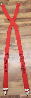 RARE VINTAGE JONESRED CHAINSAWS SUSPENDERS RED MISSING ONE CLIP GOOD CONDITION