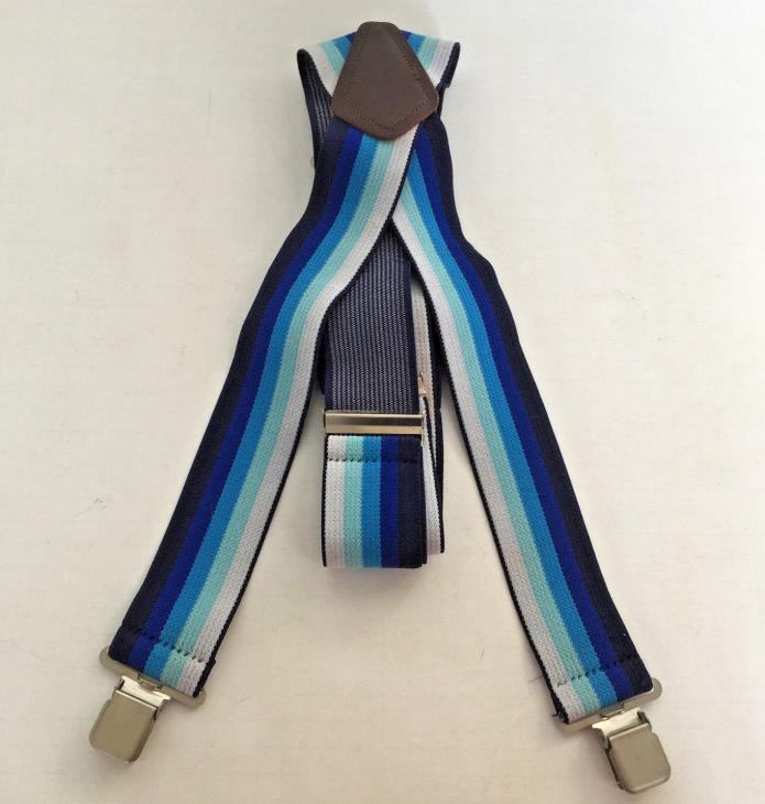 suspenders wide blue stripes elastic with metal clips unisex pants accessories