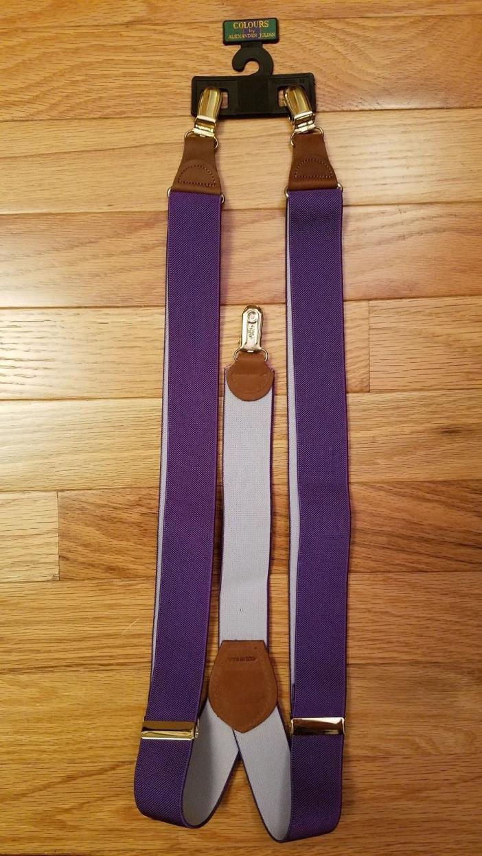 NWT COLOURS by ALEXANDER JULIAN Purple Suspenders Braces Leather Pelican Clips