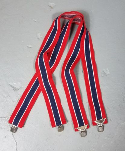 Vintage Sears Adjustable Red/Blue STRIPE Suspenders clip NWT