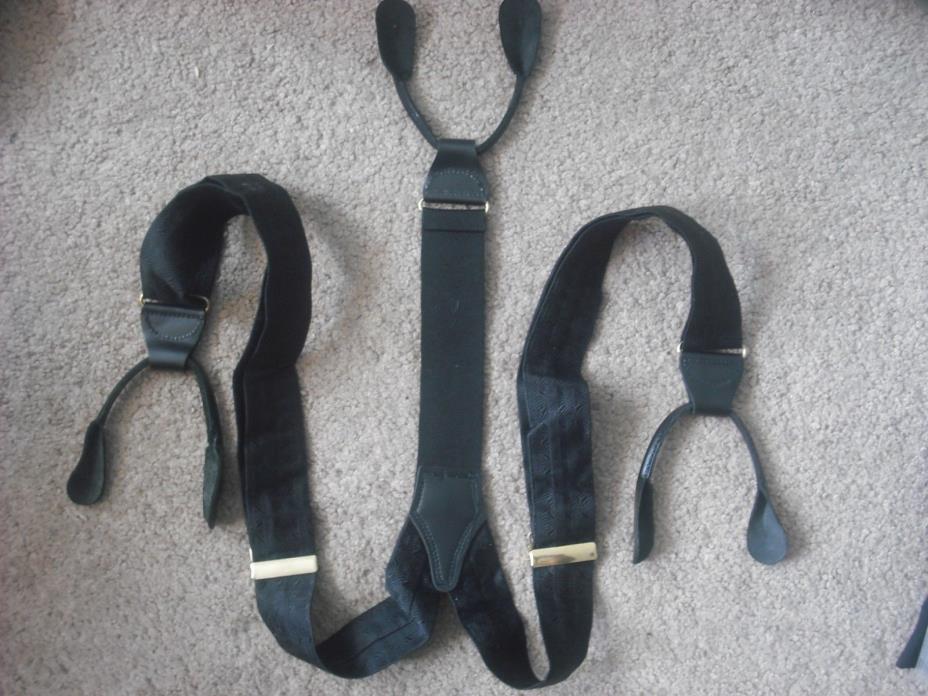 Pelican Mens Black Silk Suspenders Adjustable Braces Black Leather Button Loops