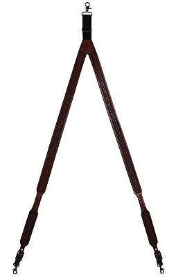 3D Tan Leather Suspenders Basketweave Silver Tone Buffalo Conchos 41-51