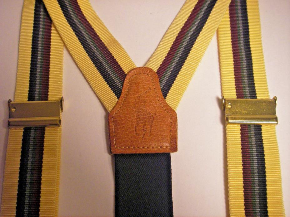 Polo RALPH LAUREN Striped Grosgrain Suspenders Braces Embossed Leather Pony