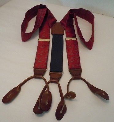 Fabric Button-on Suspenders with Stretch Back, Red/Gray,  EUC Don't Miss!!
