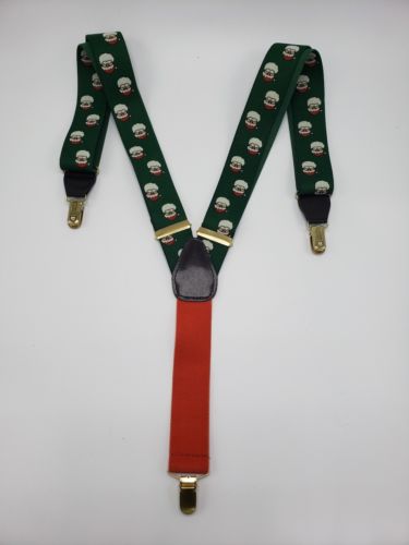 Christmas Suspenders Santa Claus Green Stretchy Clip-Ons Adjustable Holiday