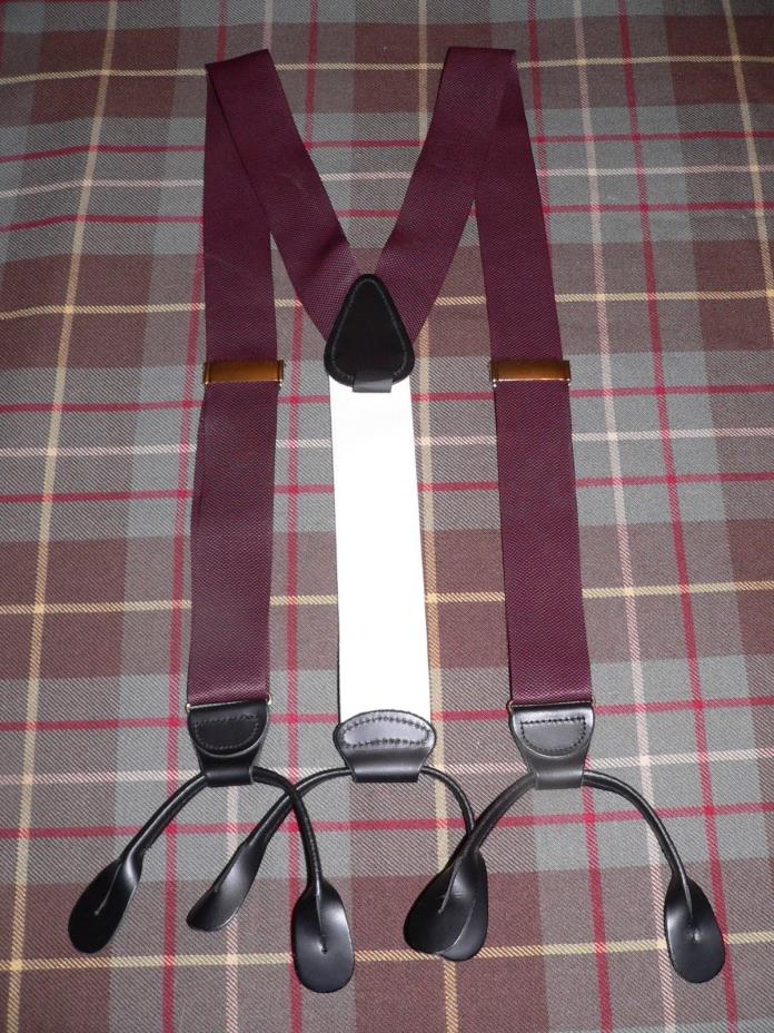 Jos A Banks Dark Burgundy Grosgrain Suspenders/Braces w/ Black Leather tabs