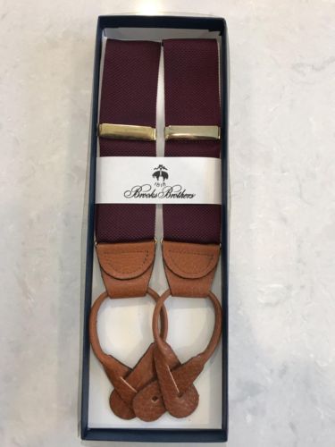 BROOKS BROTHERS Suspenders Leather New ~ NIB red Burgundy