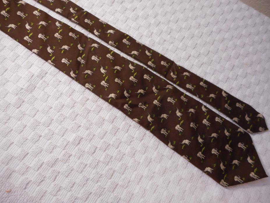Brooks Brothers neck tie 3.5 wide silk brown & white elephants 63 long MINT!