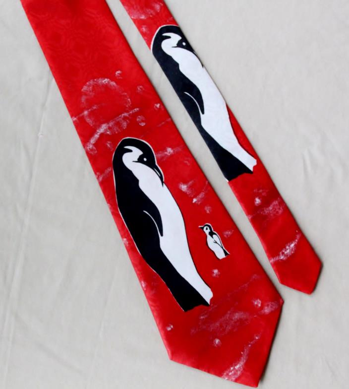 A Rogers Designs Christmas Penguins Theme Classic 57” Novelty Necktie NEW NOS