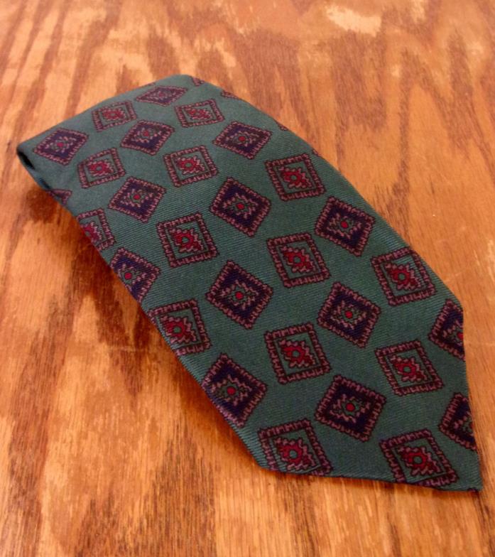 euc Robert Talbott Dark Green Geometric Paisley Men's Silk Tie Necktie 57