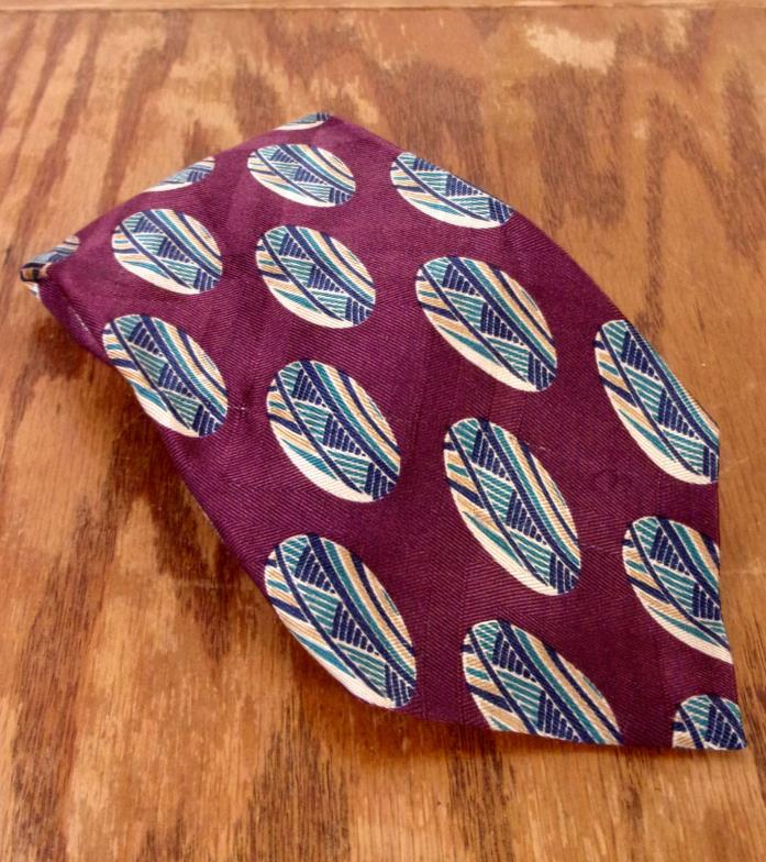 euc Gitman Bros. Geometric burgandy/brown Silk Tie Necktie 100% Silk 60