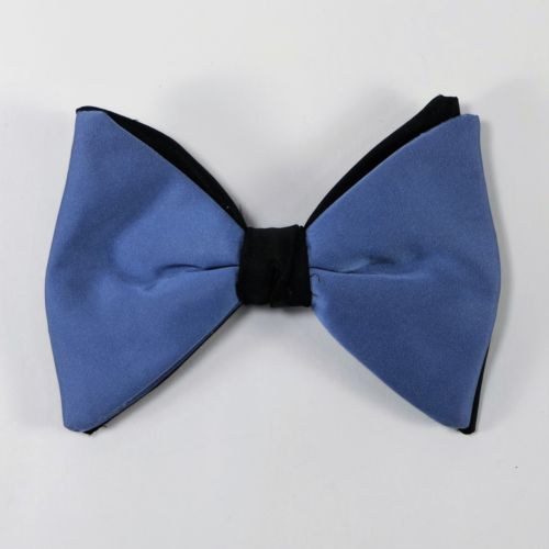 Vintage Ormond Pre Bowtie Silk Oversize Butterfly Bow Tie Blue Black
