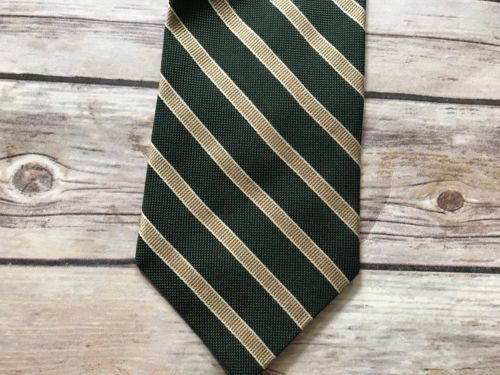 Brooks Brothers Mens Tie Green Striped Silk Neck Tie 3 1/2 Inches Wide