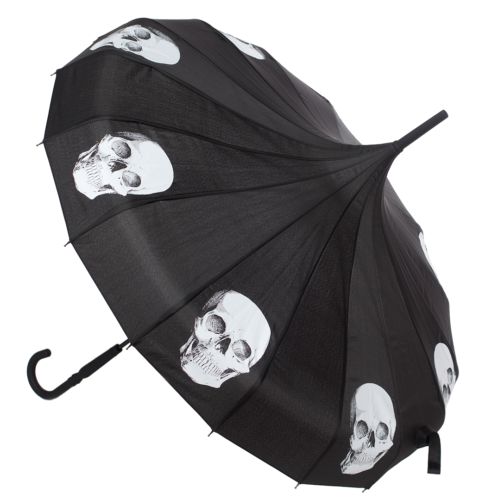 Sourpuss Black and White Skulls Pagoda Umbrella Halloween Gothic Punk Pin-Up