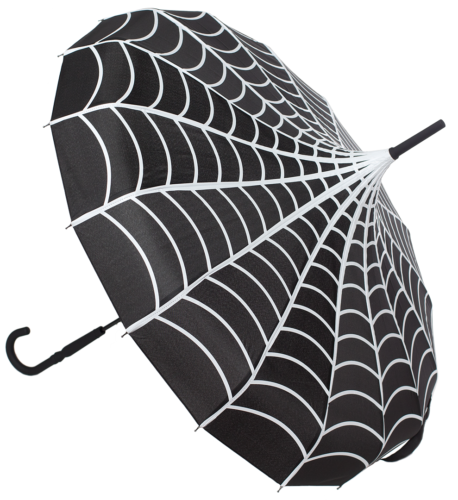 Sourpuss Black and White Spiderweb Pagoda Umbrella Halloween Gothic Punk Pin-Up