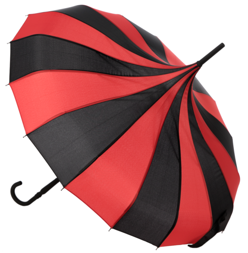 Sourpuss Classic Black and Red Striped Pagoda Umbrella Gothic Punk Pin-Up