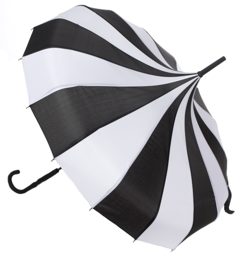 Sourpuss Classic Black and White Striped Pagoda Umbrella Gothic Punk Pin-Up