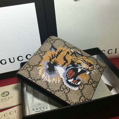 NEW GUCCI Mens official Tiger print GG Supreme wallet