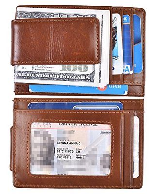 RFID Blocking Money Clip Mens Slim Wallet Leather Thin Mini Front Pocket Wallet