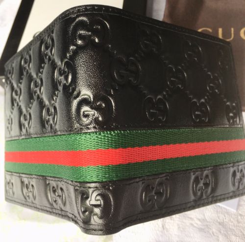 Brand New Gucci Men Web Black Leather Bifold Wallet