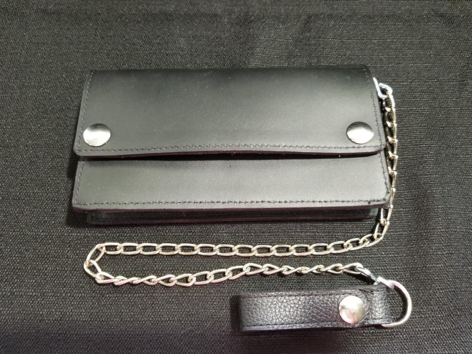 Handcrafted Firm Black Leather Biker Chain Wallet