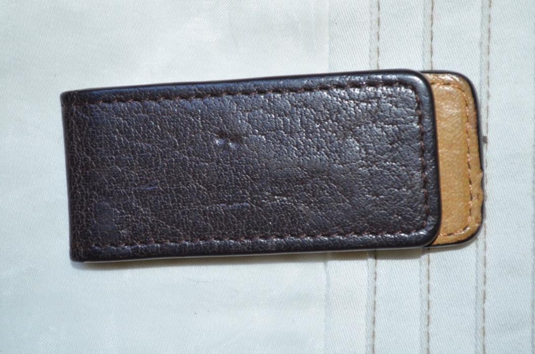 Vintage Cole Haan Men's Brown Leather Magnetic Closure Money Clip