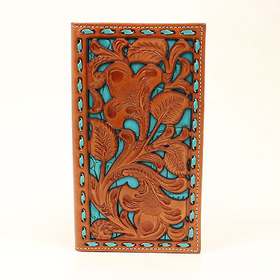 Nocona Turquoise Leather Floral Pierced Rodeo Wallet OS