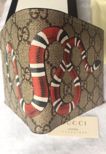 Brand New Gucci Snake Print GG Supreme Wallet Beige/Ebony Bi-fold 2017SS